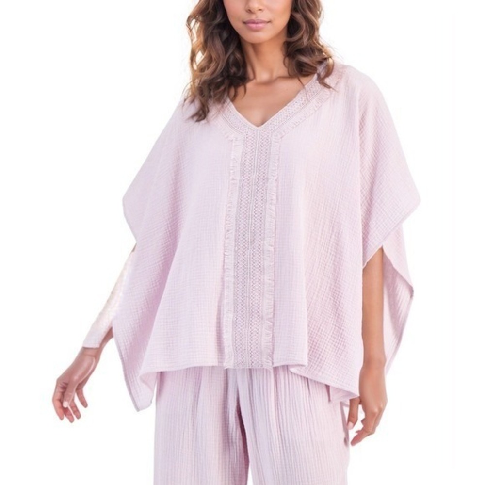 JM Collection Top Womens Plus 2X‎ Lilac Sky Cover Up Poncho Tunic Gauzy Textured
